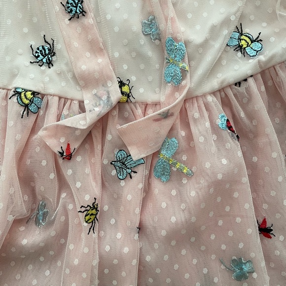 Betsey Johnson Ruffled Frilly Pink Tulle Mesh Lace Dress with Insects Embroidery - Picture 4 of 7